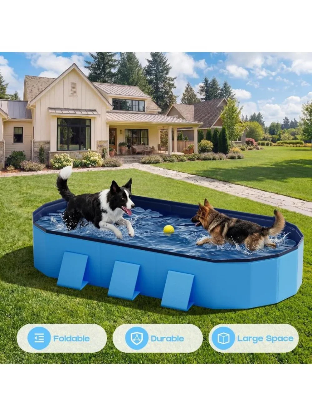 Large Foldable Dog Pool 72'' - Portable Pet Bath Tub with Reinforced Sidewalls